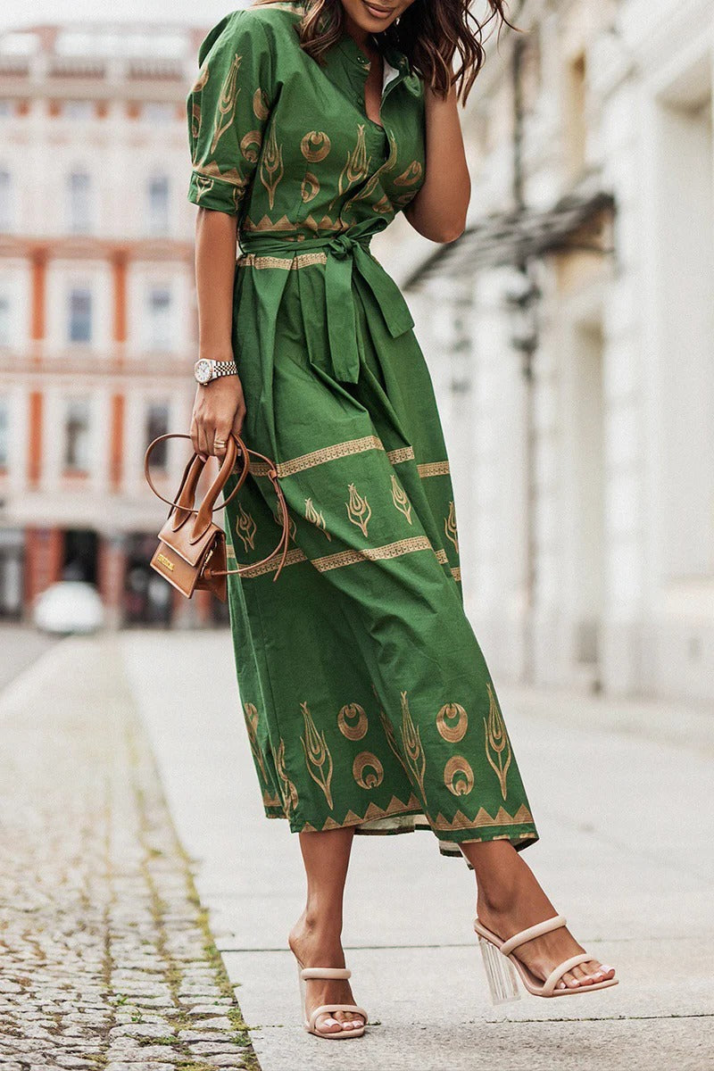 Frances | Boho Midi Dress Printed Belted
