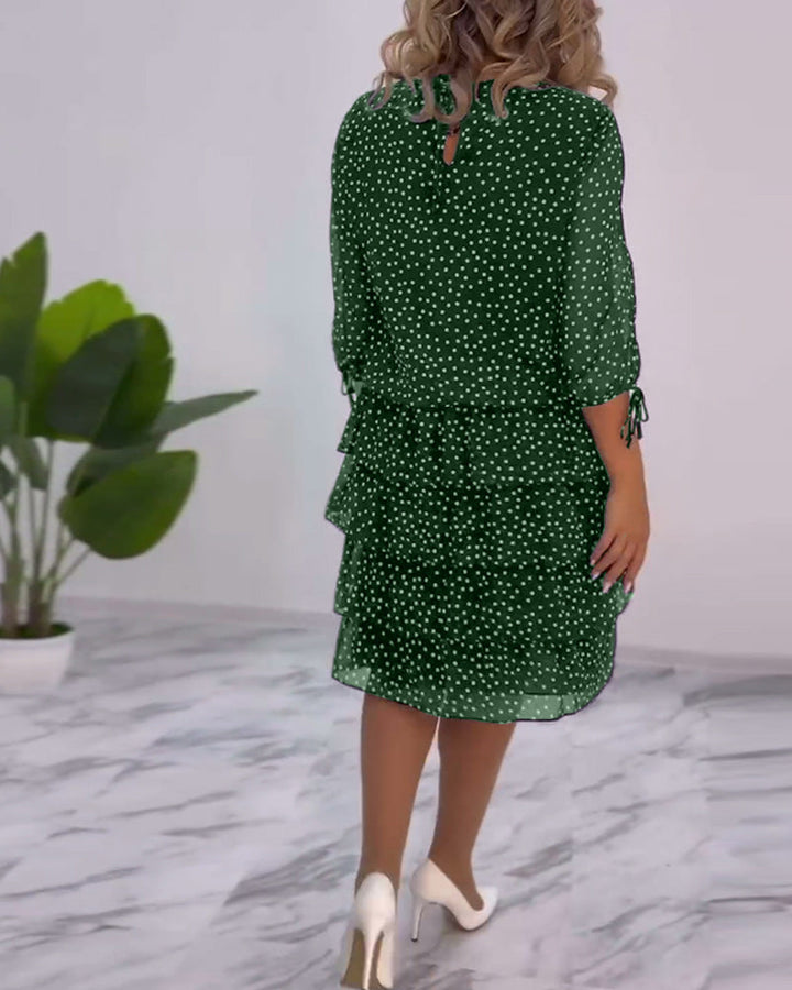 Nancy | Midi Polka Dot Dress with Tiered Ruffle Skirt