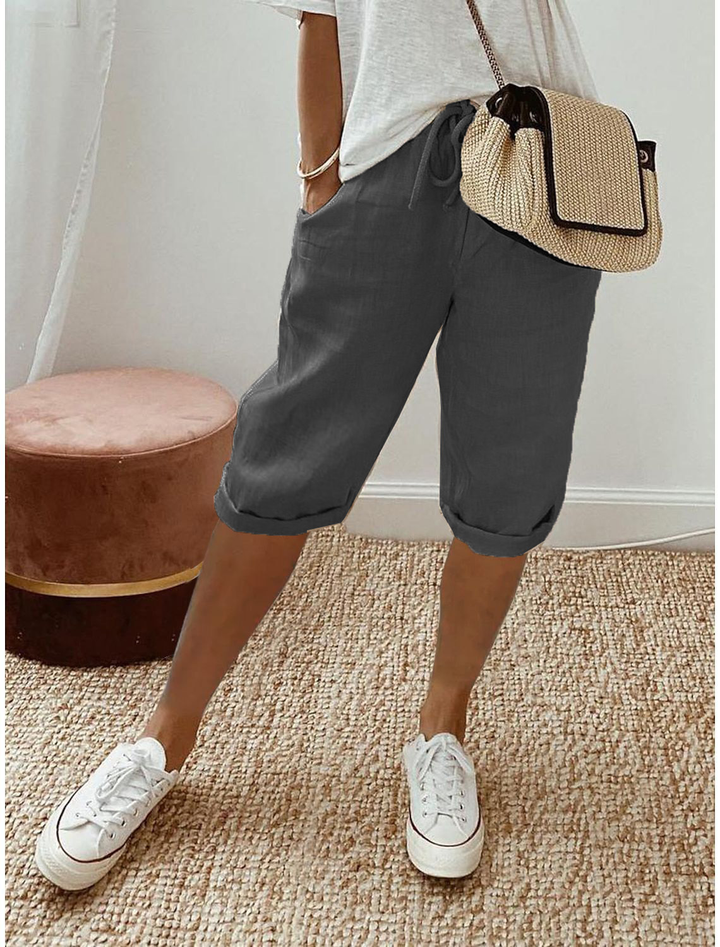 Lara | Capri Shorts with Drawstring Waist and Cuffed Hem