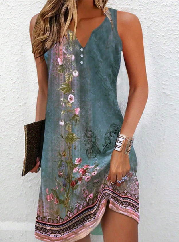 Lena | Midi Summer Dress with Abstract Print and Button Front