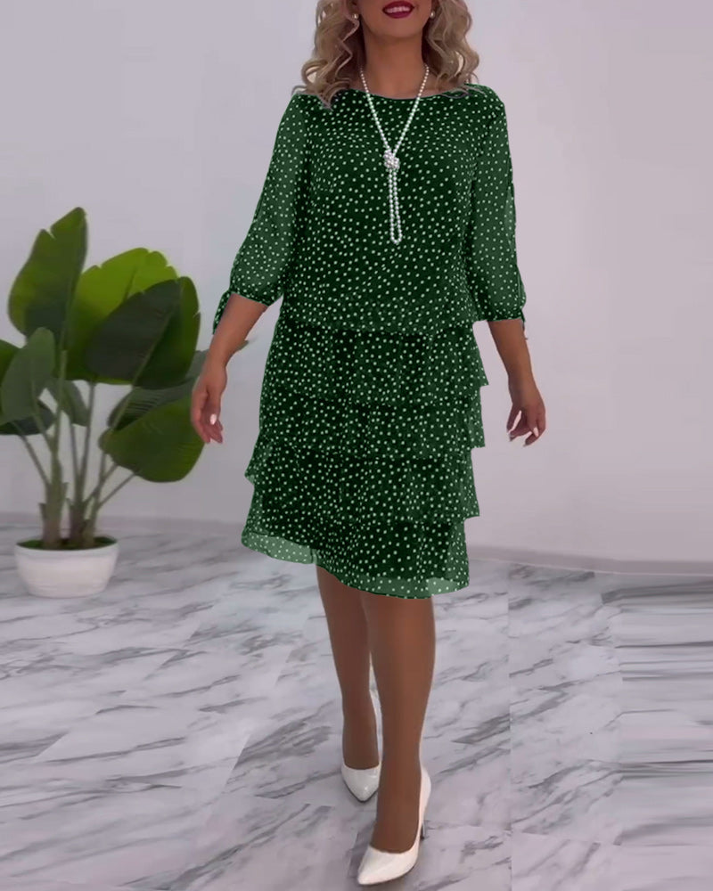 Nancy | Midi Polka Dot Dress with Tiered Ruffle Skirt