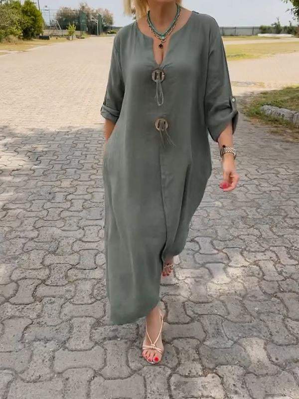 Christine | Midi Shirt Dress with Button Front and Long Sleeves