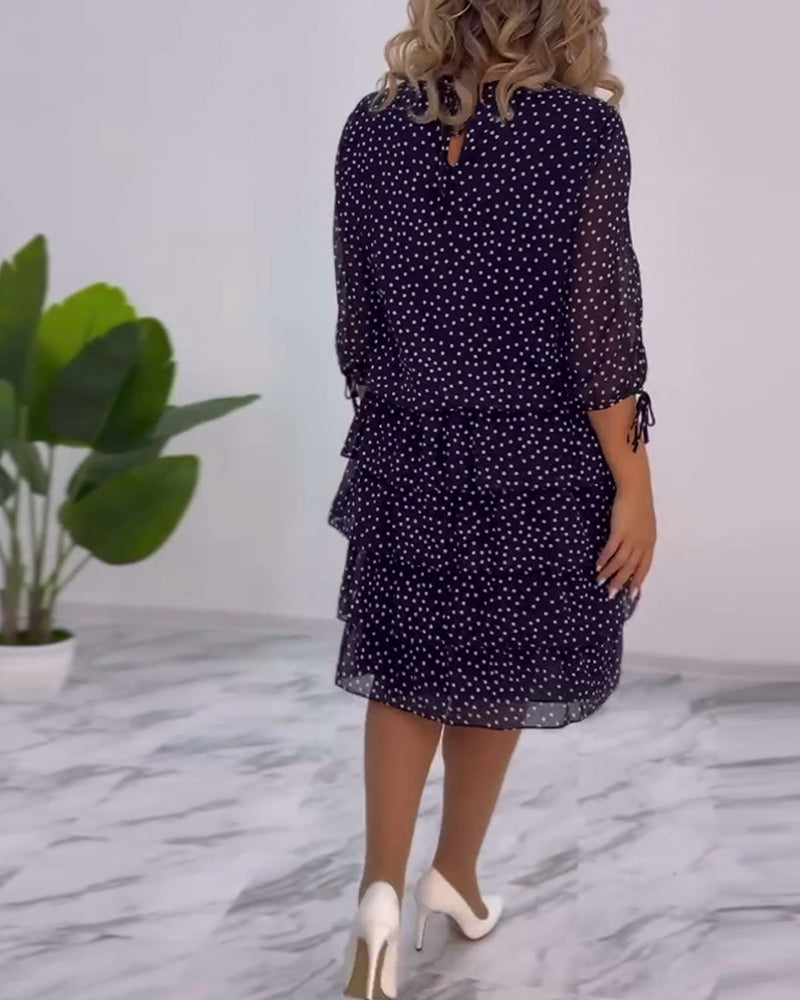 Nancy | Midi Polka Dot Dress with Tiered Ruffle Skirt