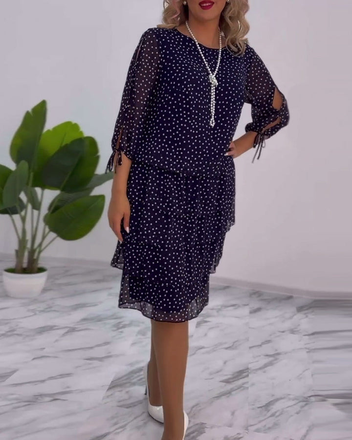 Nancy | Midi Polka Dot Dress with Tiered Ruffle Skirt