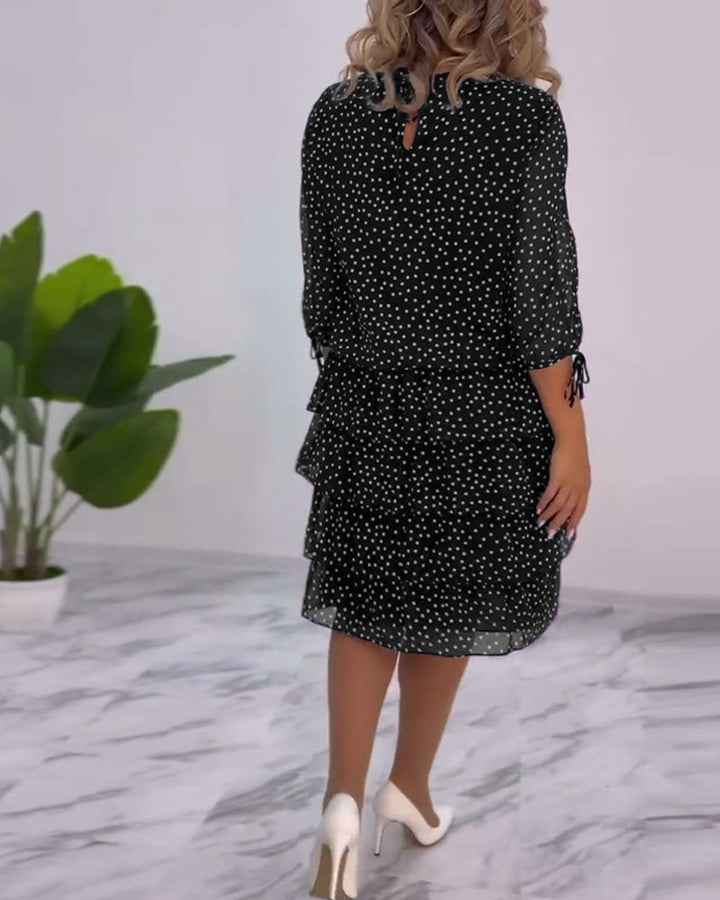 Nancy | Midi Polka Dot Dress with Tiered Ruffle Skirt
