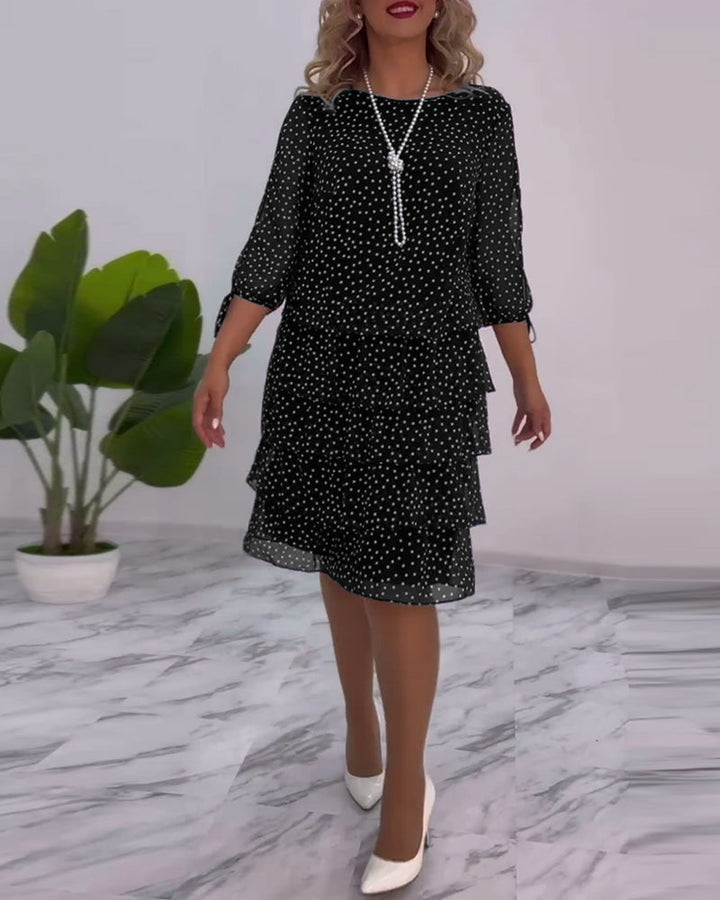 Nancy | Midi Polka Dot Dress with Tiered Ruffle Skirt