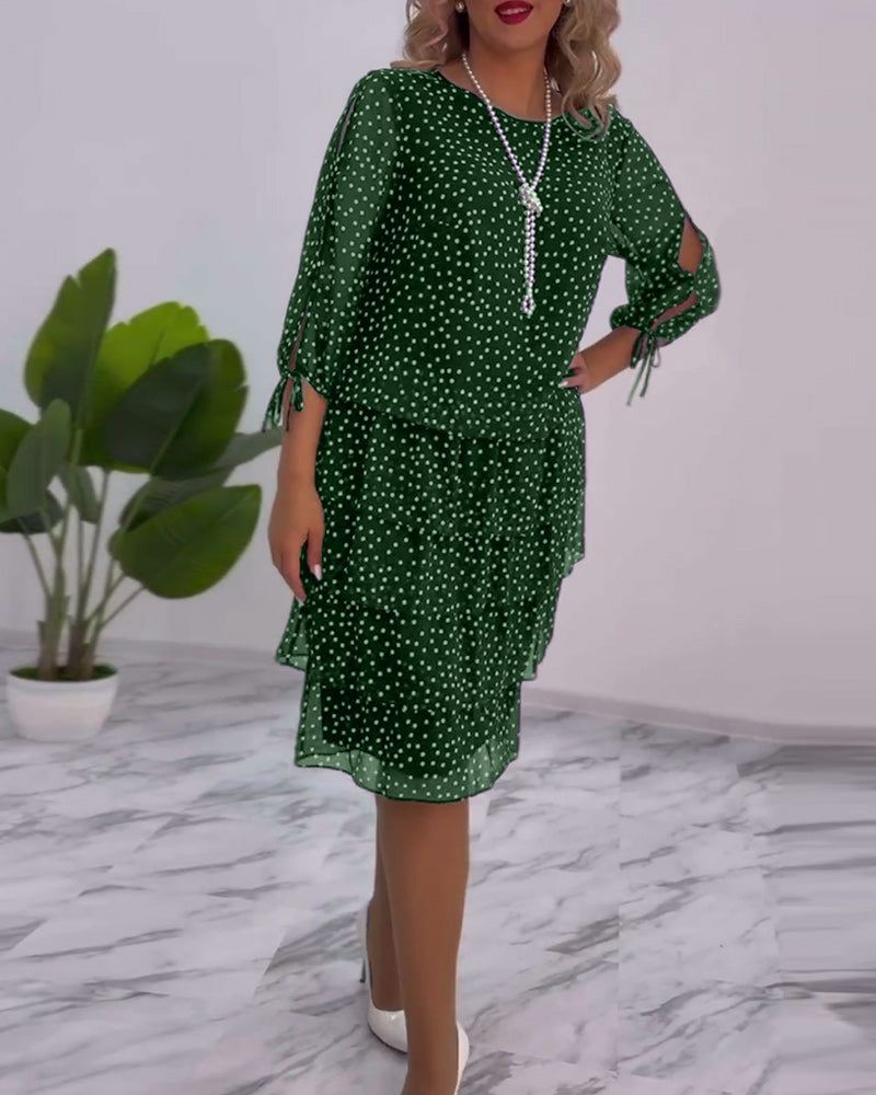 Nancy | Midi Polka Dot Dress with Tiered Ruffle Skirt
