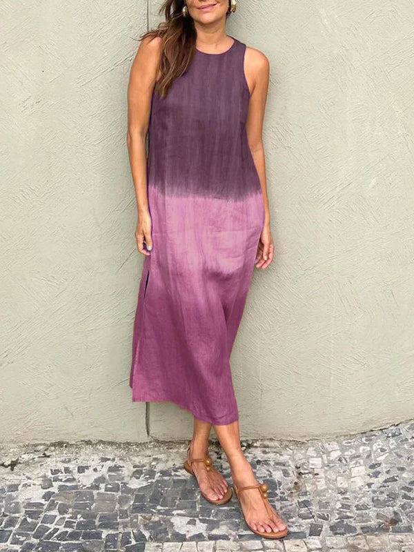 Mara | Midi Summer Dress with Round Neck and Gradient Print