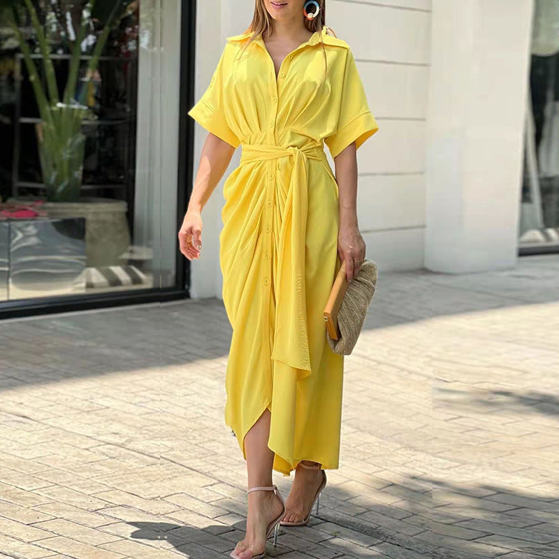 Amara | Midi Shirt Dress with Boho Print and Belted Waist