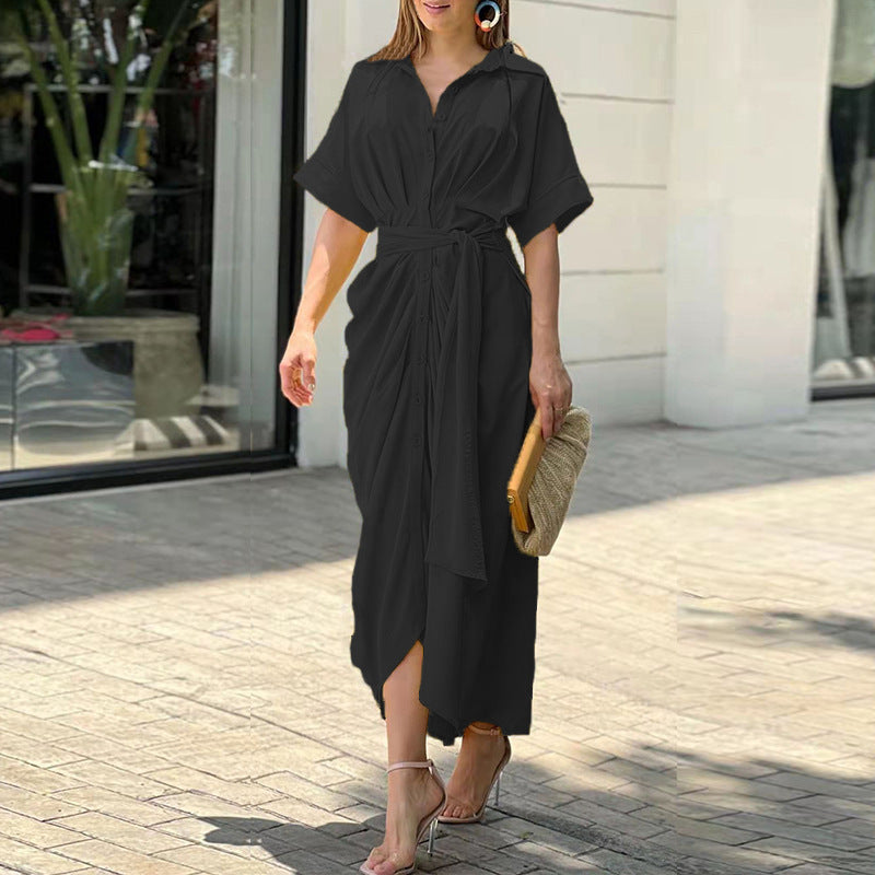 Amara | Midi Shirt Dress with Boho Print and Belted Waist