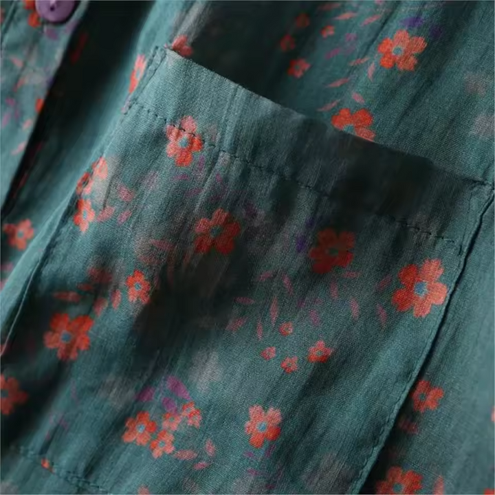Hana | Floral Print Blouse with Shirt Collar and Short Sleeves
