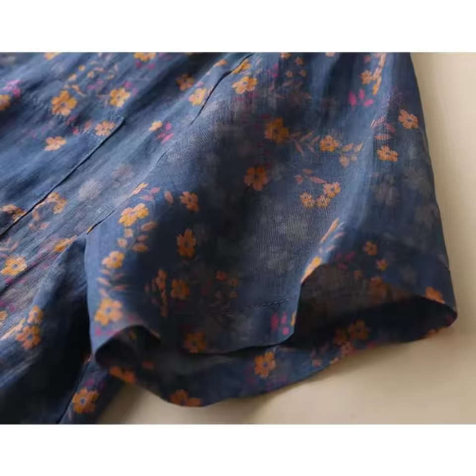 Hana | Floral Print Blouse with Shirt Collar and Short Sleeves