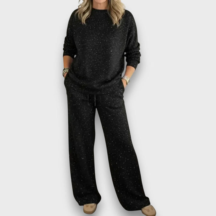Gem | Loungewear Set with Glitter Print and Wide Leg Trousers