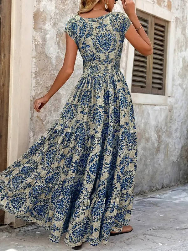 Emma | Midi Floral Print Dress with V-Neck and Sleeveless Bodice