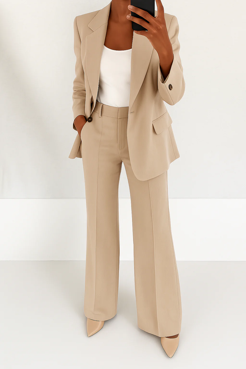 Leila | Blazer Set with Wide Leg Trousers and Single Button