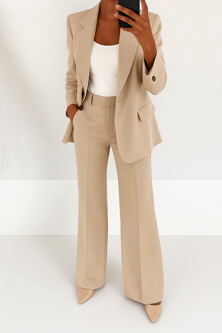 Leila | Blazer Set with Wide Leg Trousers and Single Button