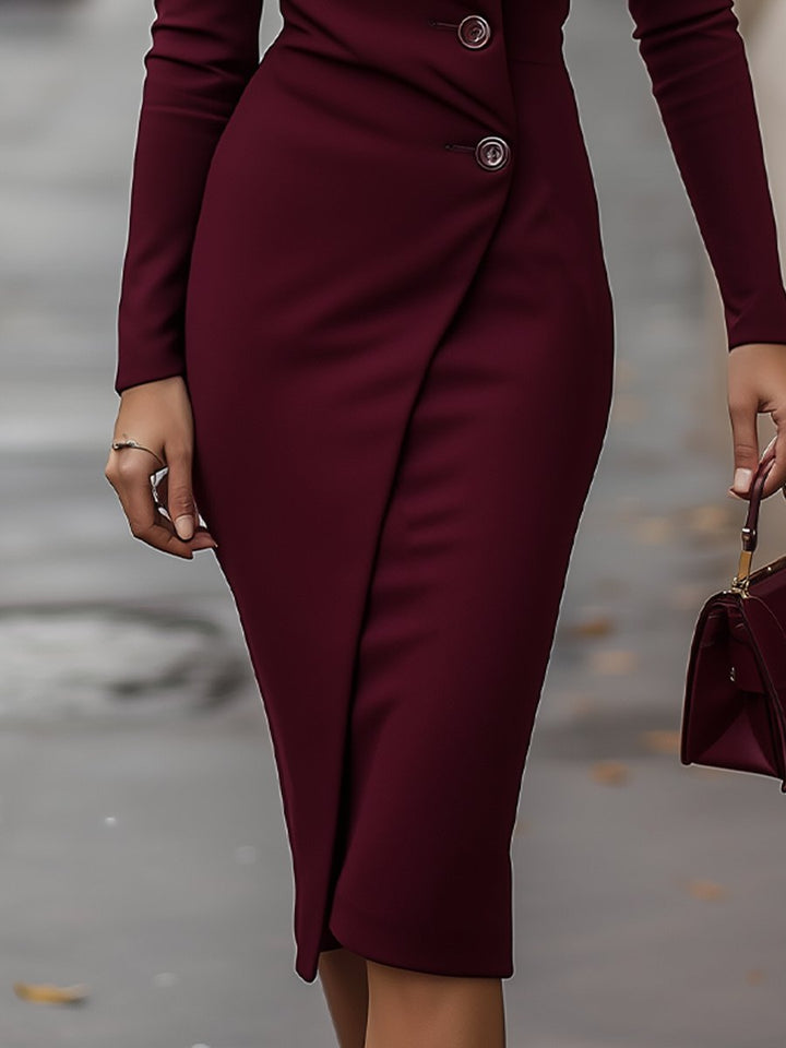 Caroline | Midi Cocktail Dress with V-Neck and Buttoned Front