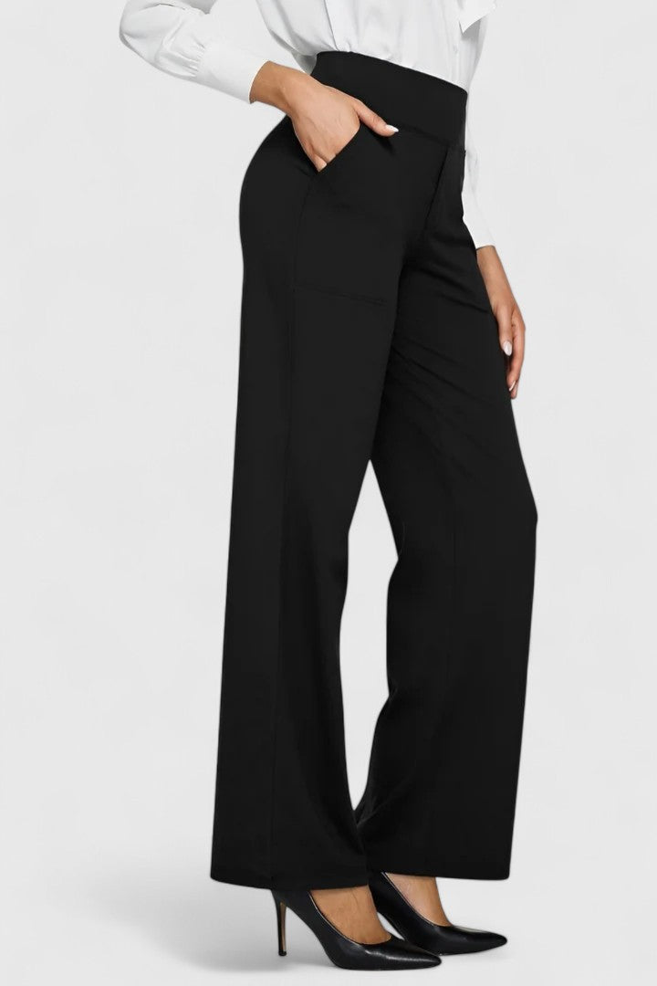 Gia | High Waist Wide-Leg Trousers with Plain Finish and Side Pockets