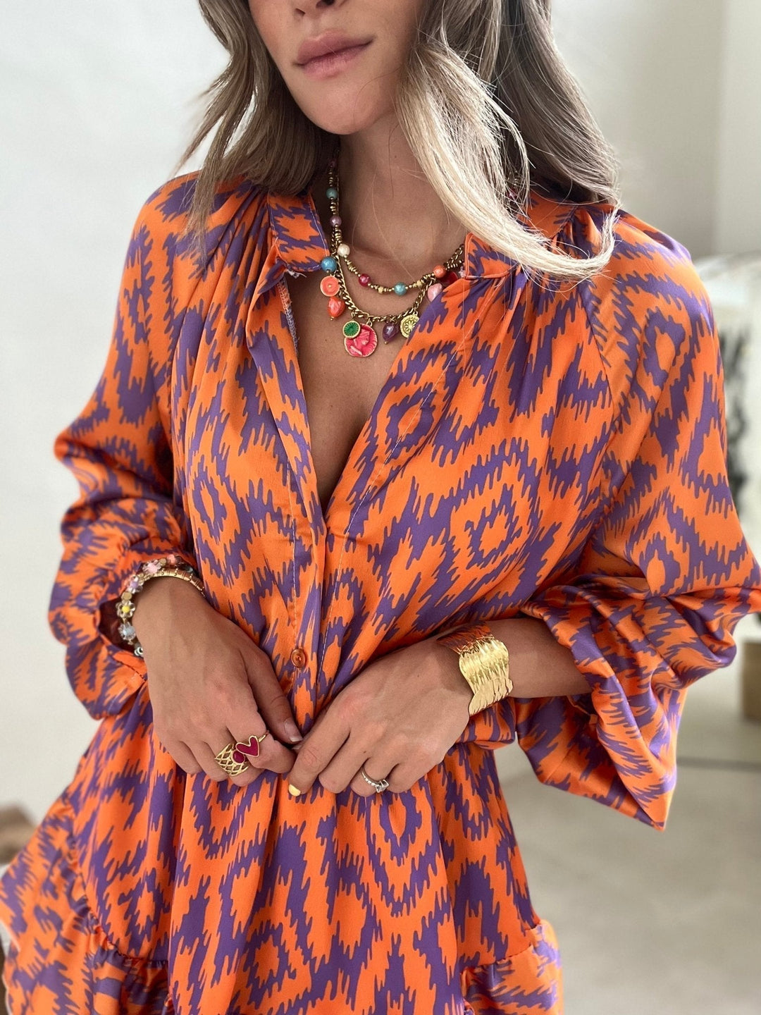 Eleanor | Mini Shirt Dress with Boho Print and Ruffle Hem