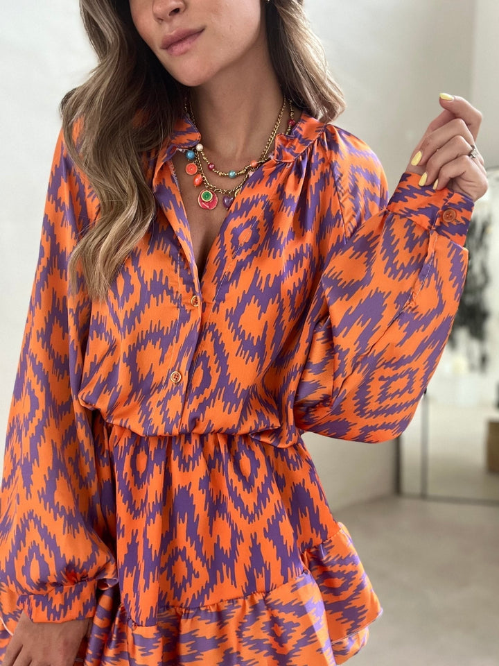 Eleanor | Mini Shirt Dress with Boho Print and Ruffle Hem