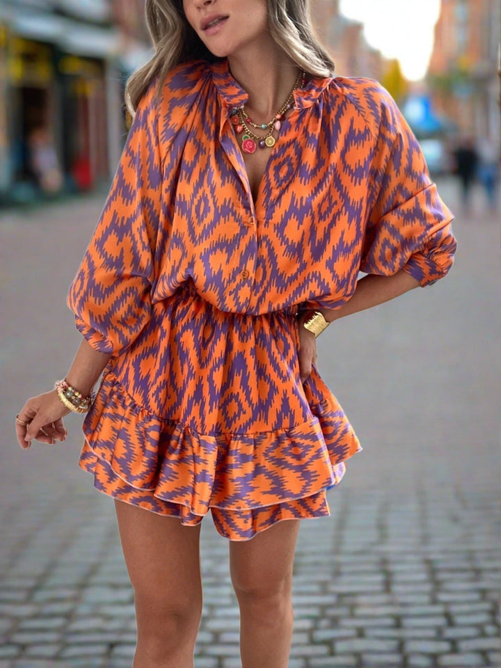 Eleanor | Mini Shirt Dress with Boho Print and Ruffle Hem