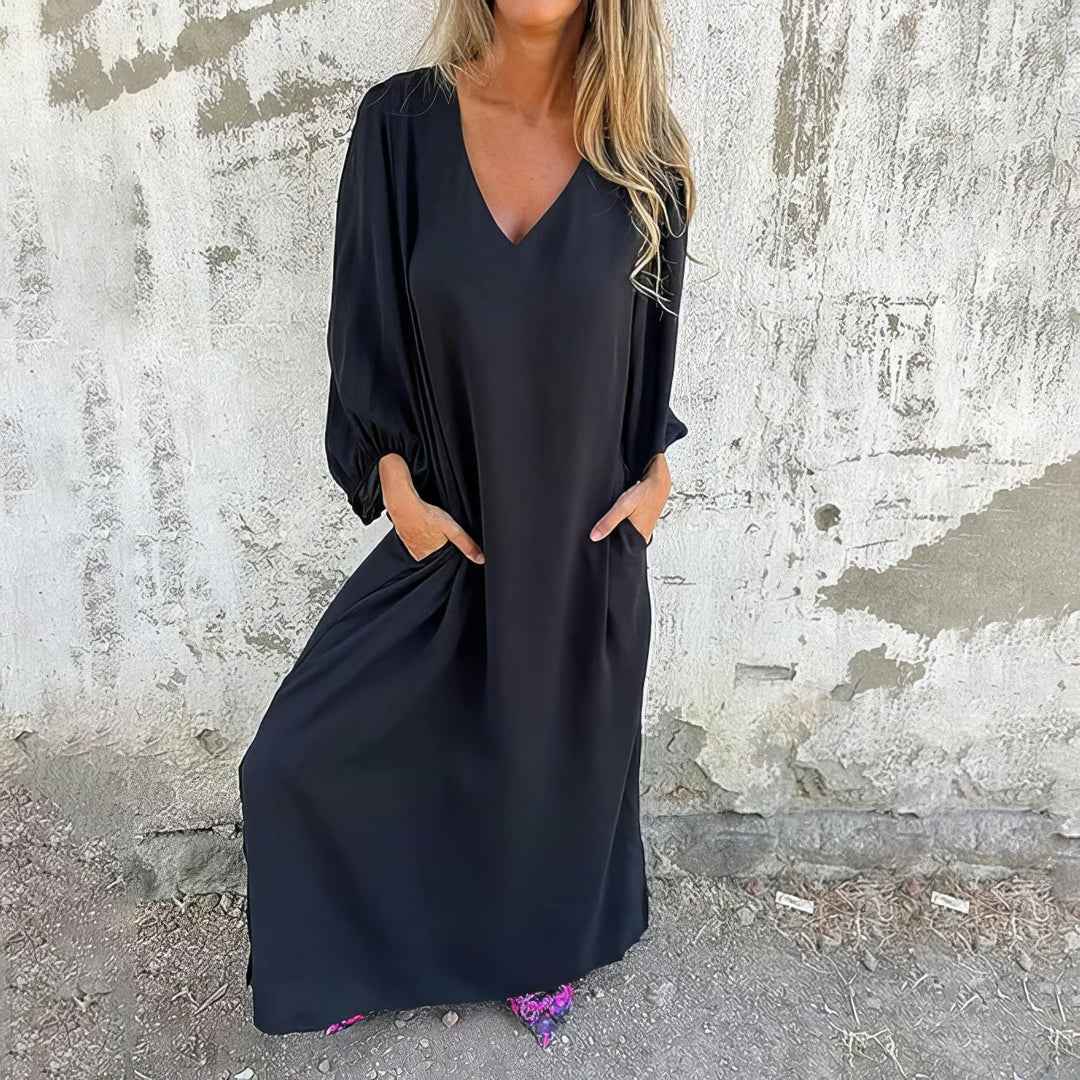 Lillian | Loose Maxi Dress Side Slit Pockets