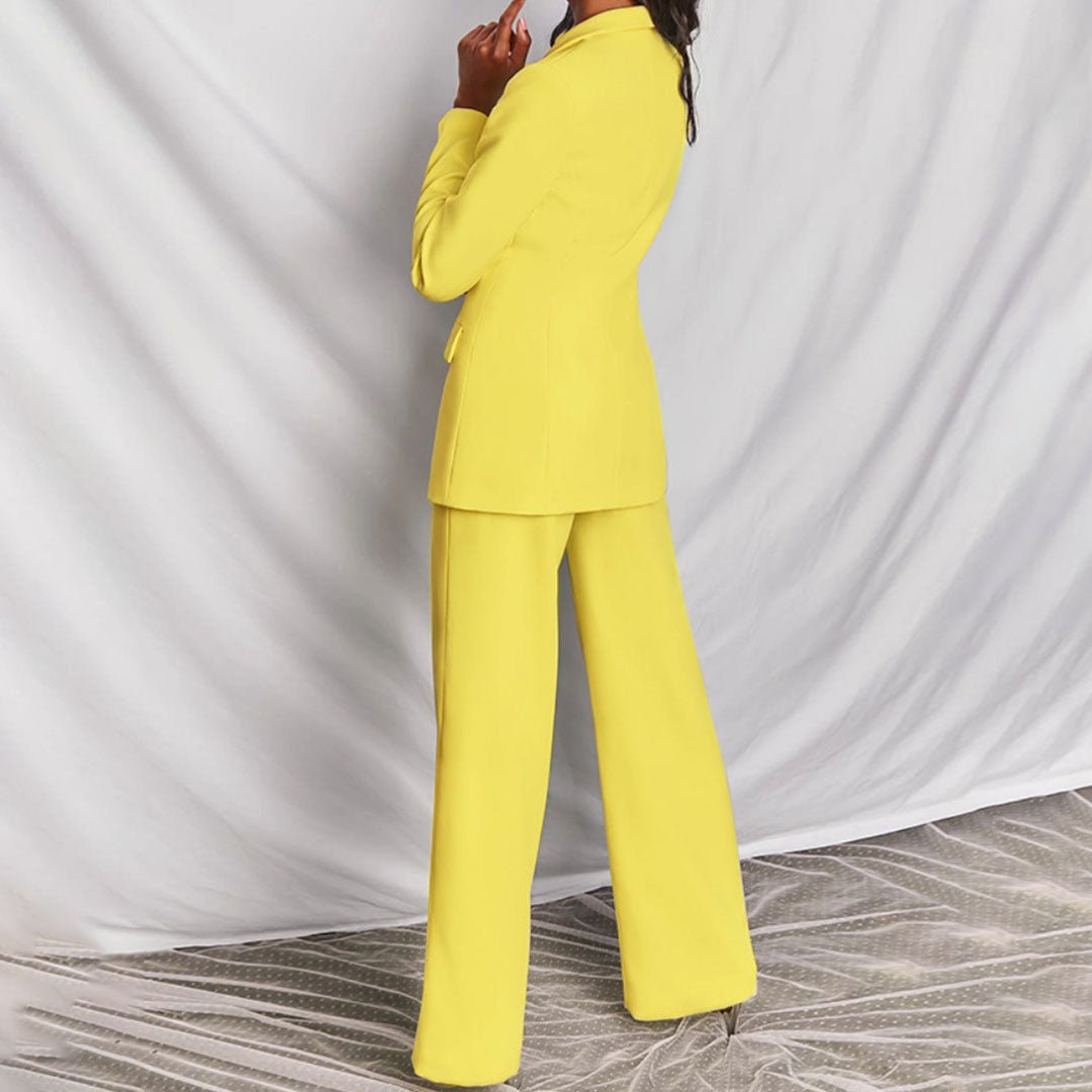 Serena | Blazer Set with Wide Leg Trousers and Deep V Lapel