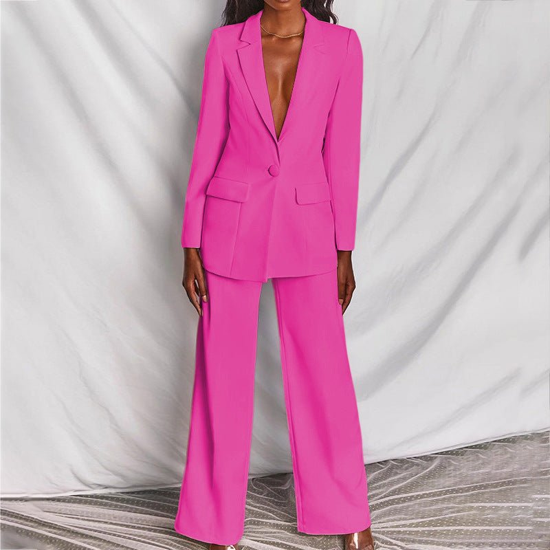 Serena | Blazer Set with Wide Leg Trousers and Deep V Lapel