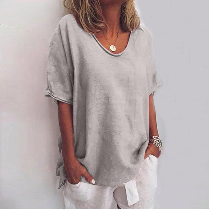 Babs | Relaxed Fit Top with Scoop Neckline and Short Sleeves