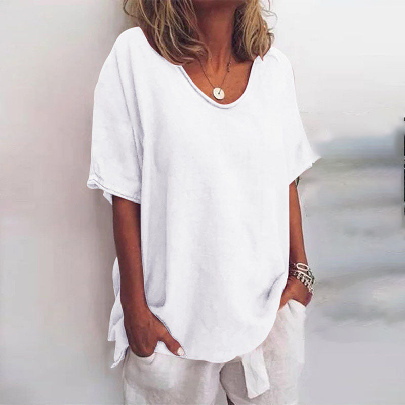 Babs | Relaxed Fit Top with Scoop Neckline and Short Sleeves