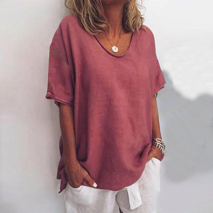 Babs | Relaxed Fit Top with Scoop Neckline and Short Sleeves