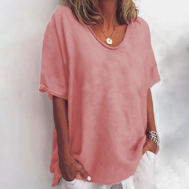 Babs | Relaxed Fit Top with Scoop Neckline and Short Sleeves