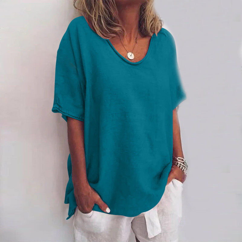 Babs | Relaxed Fit Top with Scoop Neckline and Short Sleeves