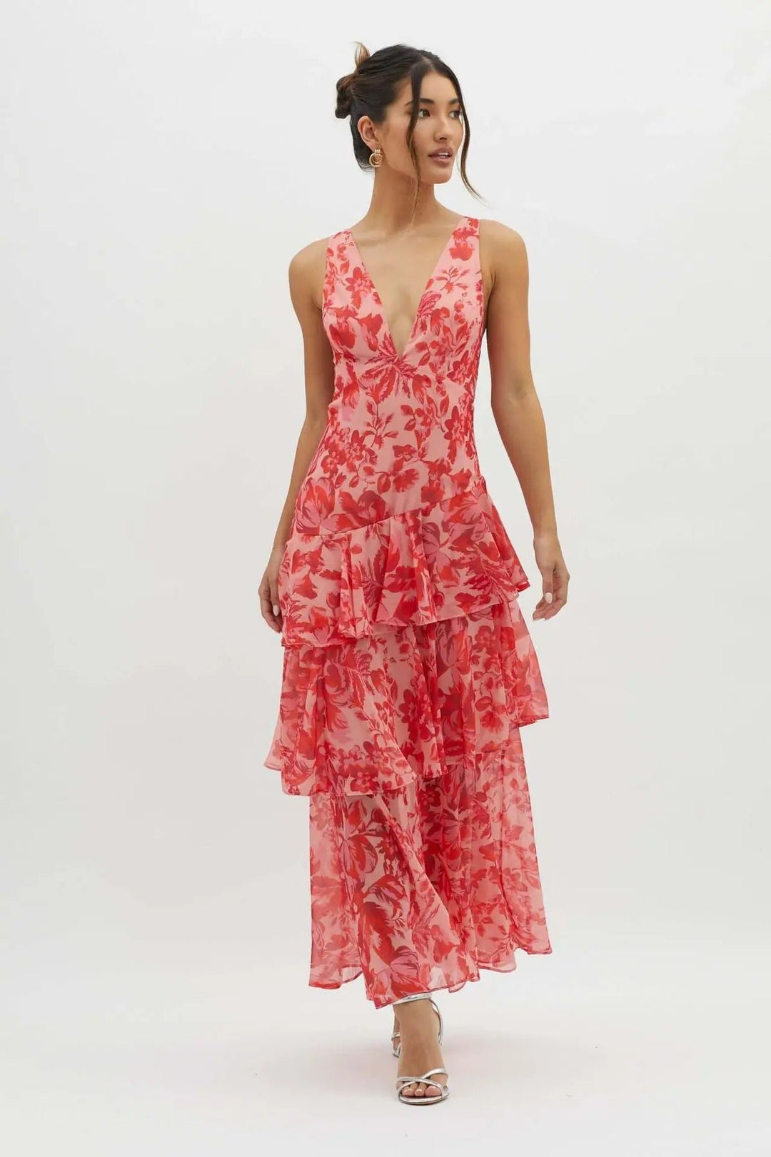 Maria | Maxi Wedding Guest Dress with Floral Print and Tiered Skirt
