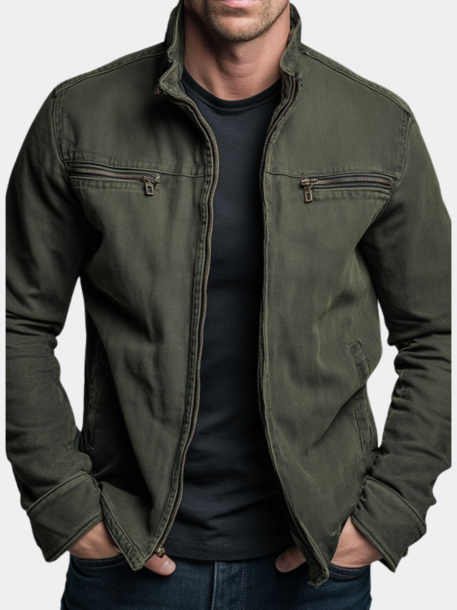Men's Classic Cotton Jacket with Dual Chest Zippers Hero