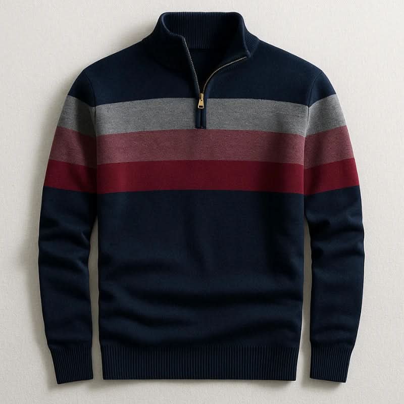 Men's Cotton Stripe Pullover with Quarter-Zip Neck Hero