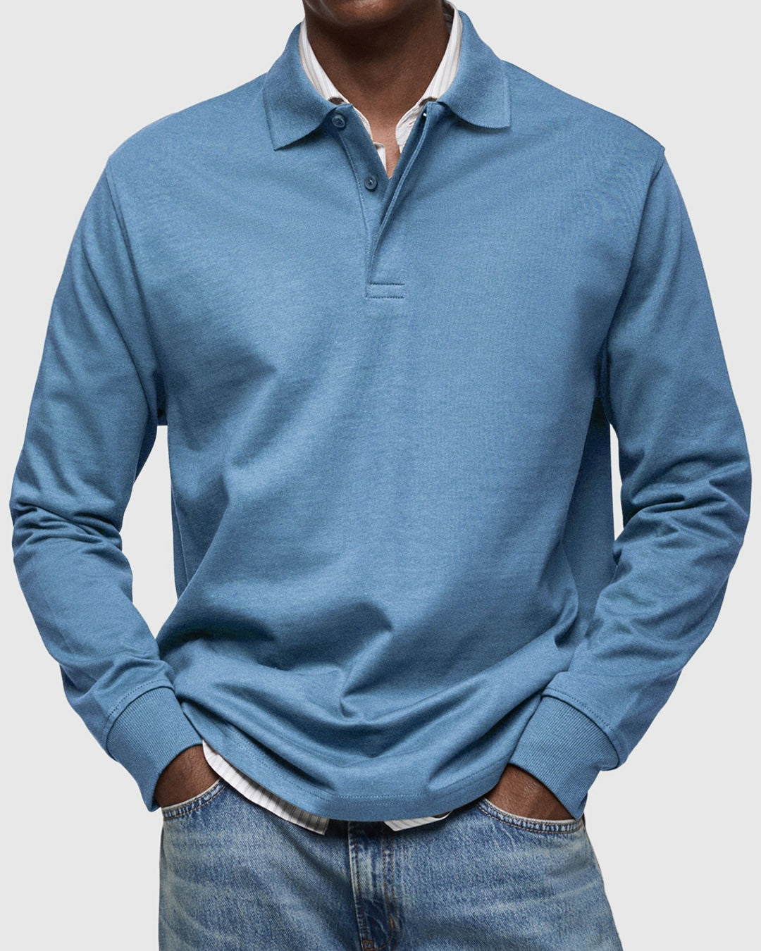 Men's Long Sleeve Polo Shirt with Ribbed Cuffs Hero