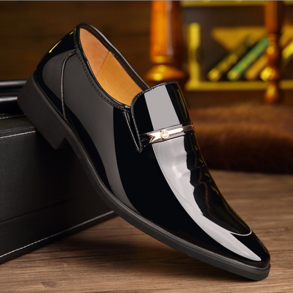 Men's Patent Leather Loafers with Metal Bar Detail Hero