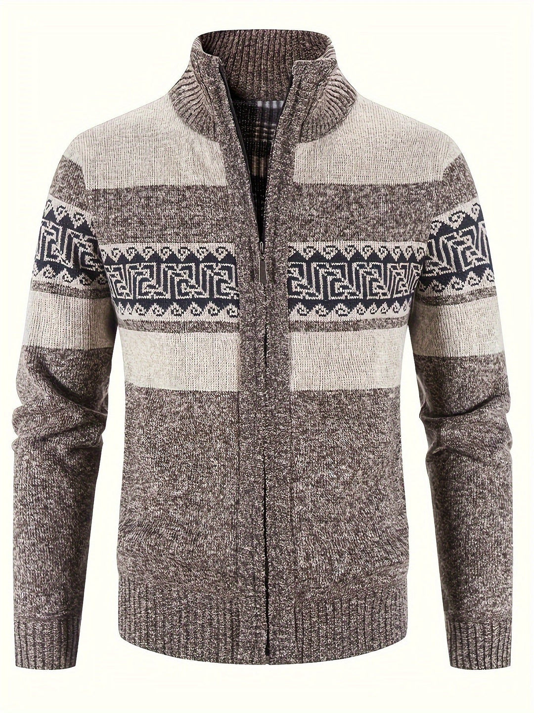 Men's Patterned Full Zip Cardigan Side