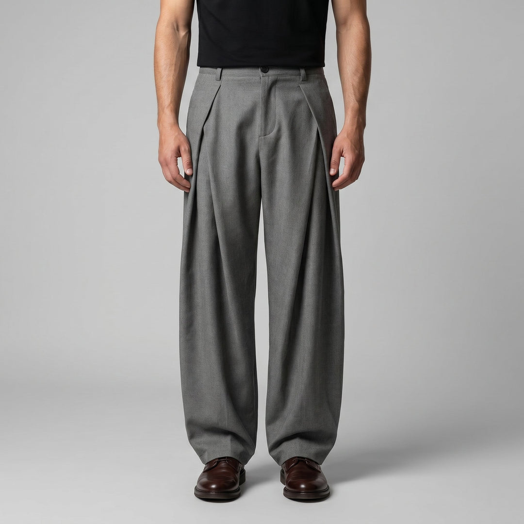 Men's Pleated Wide-Leg Tailored Trousers with Draped Fit Hero