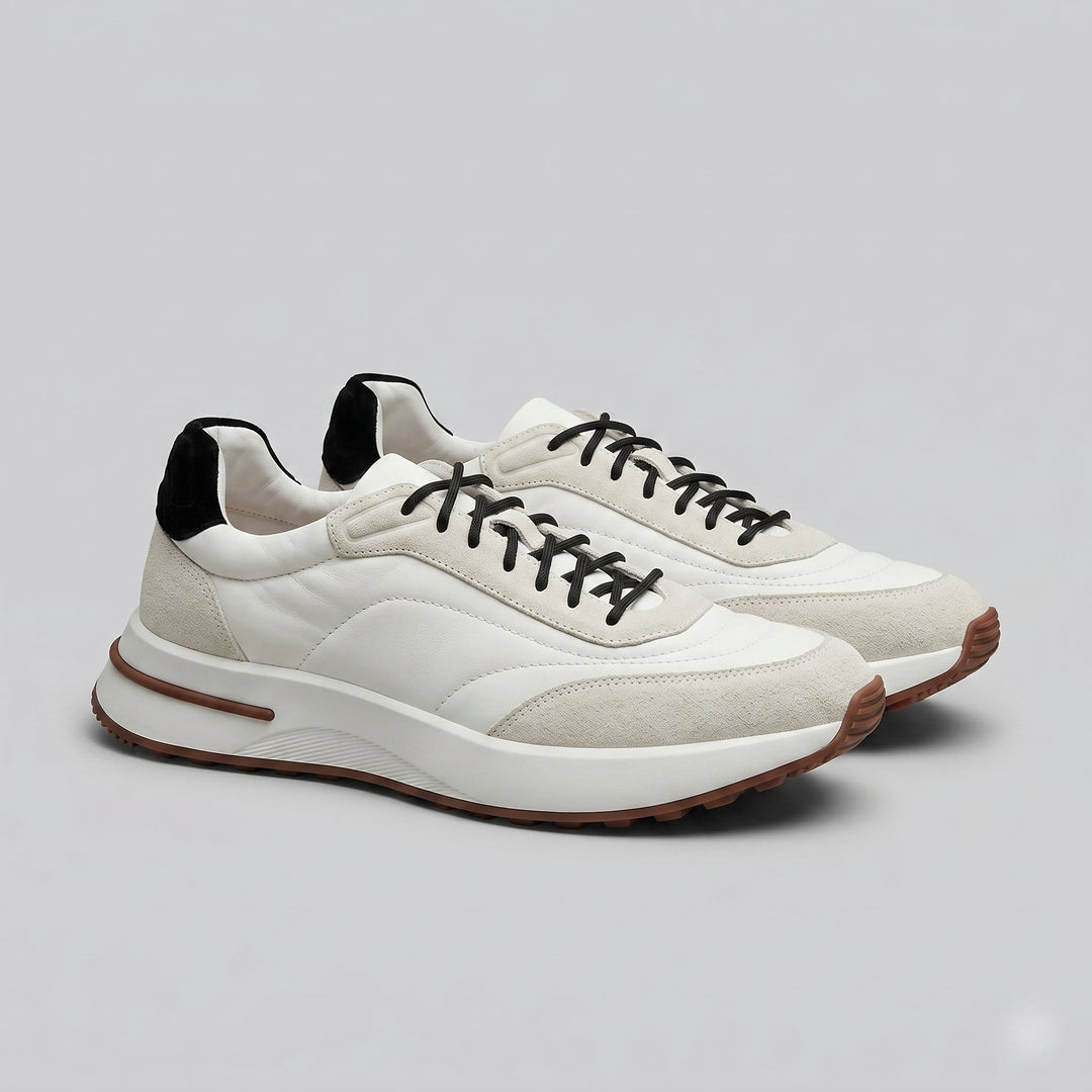 Men's Suede and Woven Panel Trainers with Contrast Detail Hero