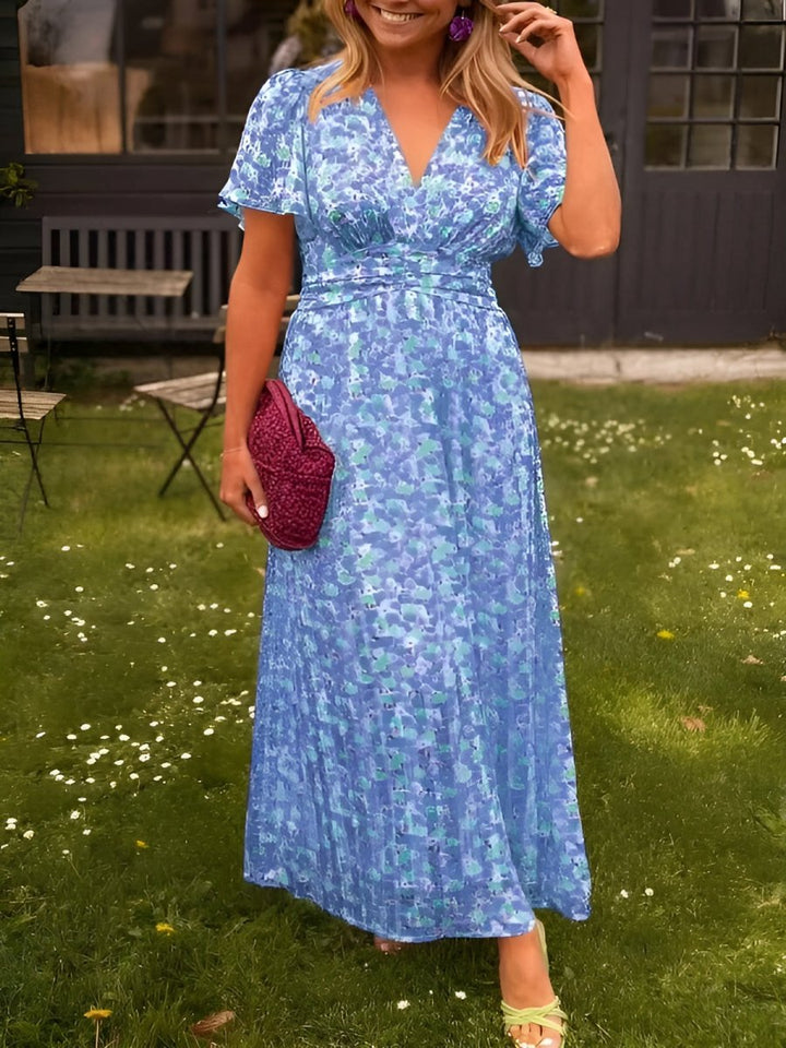 Nancy | Maxi Summer Dress with Floral Print and Pleated Waist