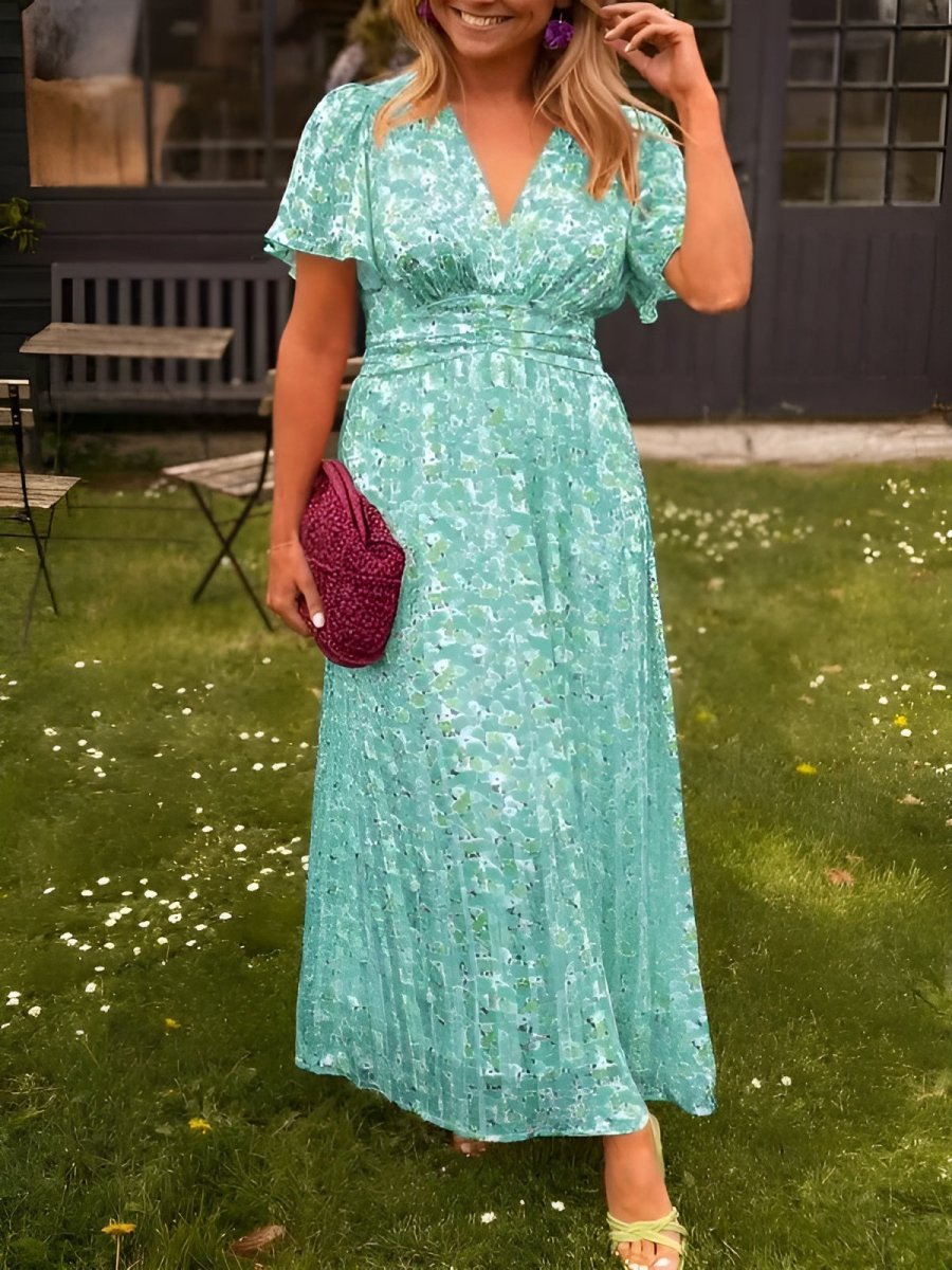 Nancy | Maxi Summer Dress with Floral Print and Pleated Waist