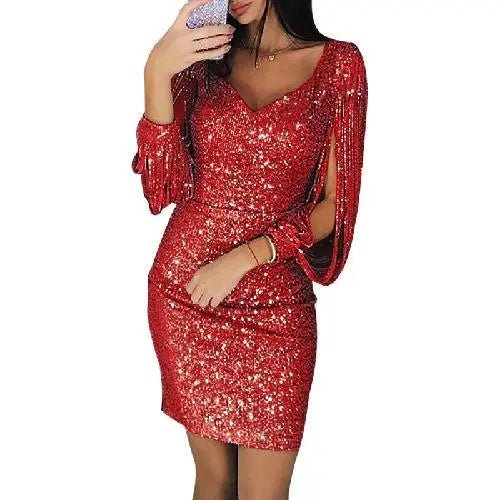 Delilah | Mini Cocktail Dress with Sequins and Long Sleeves