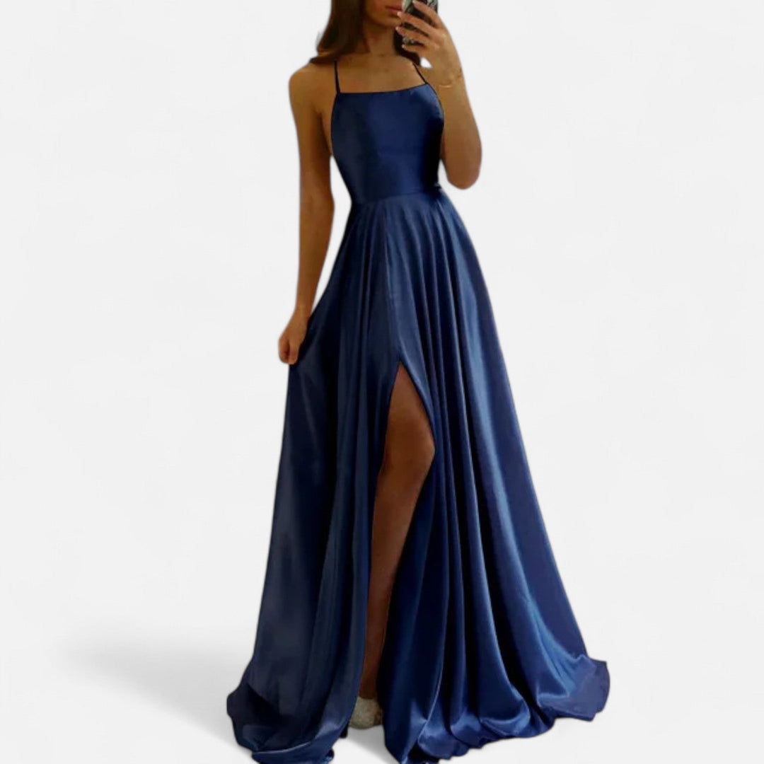 Gabrielle | Maxi Wedding Guest Dress with Thin Straps and Side Slit