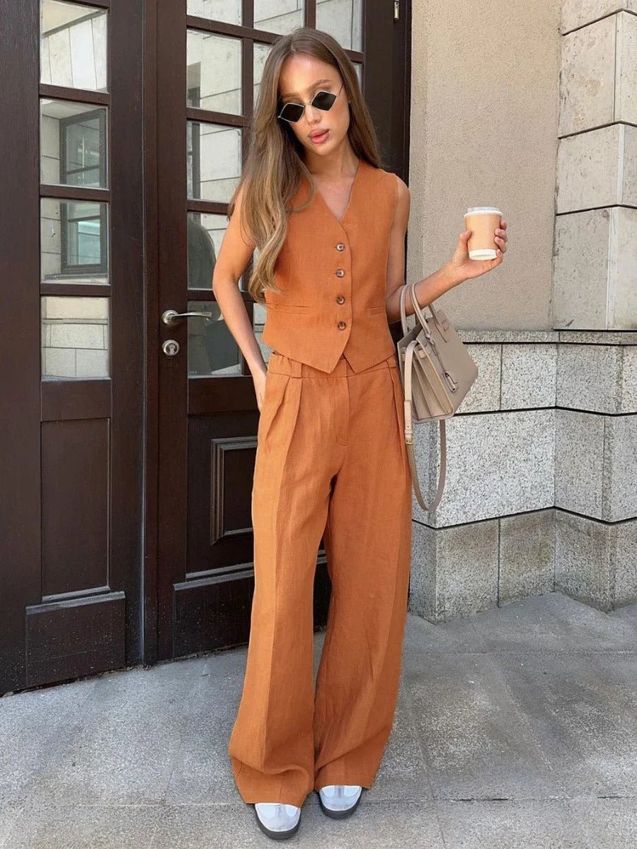 Via | Waistcoat Set with Wide-Leg Trousers and Button Front