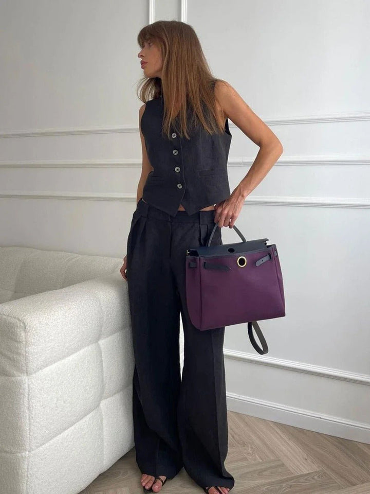 Via | Waistcoat Set with Wide-Leg Trousers and Button Front