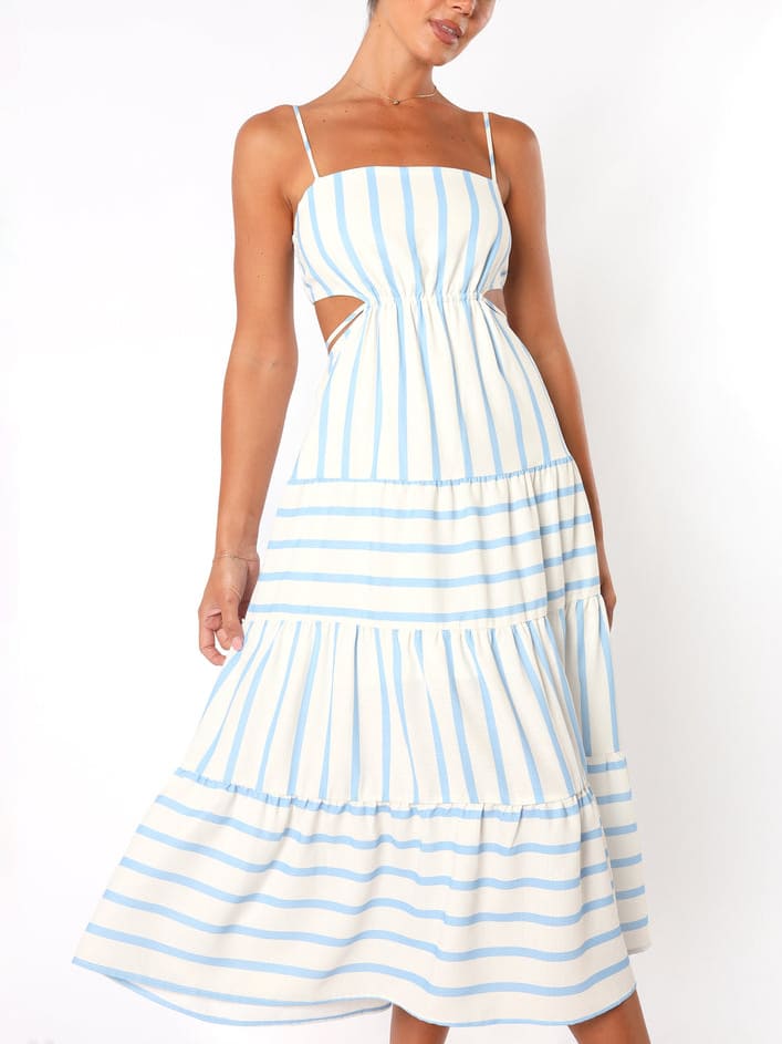 Evelin | Midi Summer Dress with Stripes and Side Cut-Outs