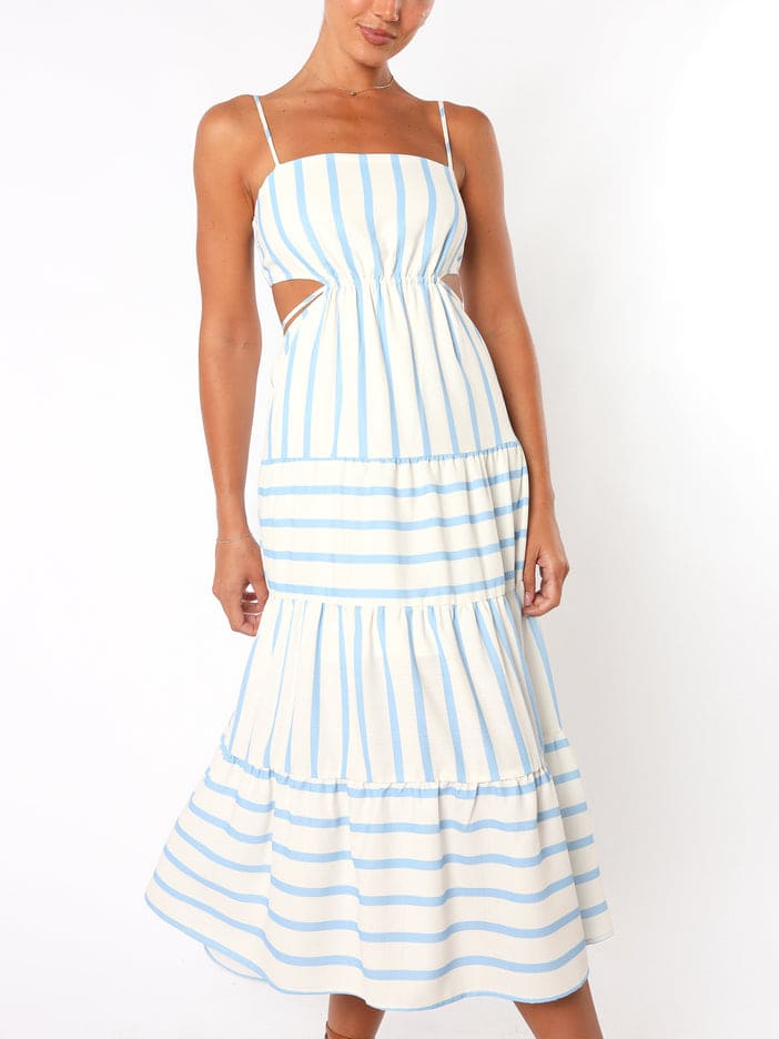 Evelin | Midi Summer Dress with Stripes and Side Cut-Outs