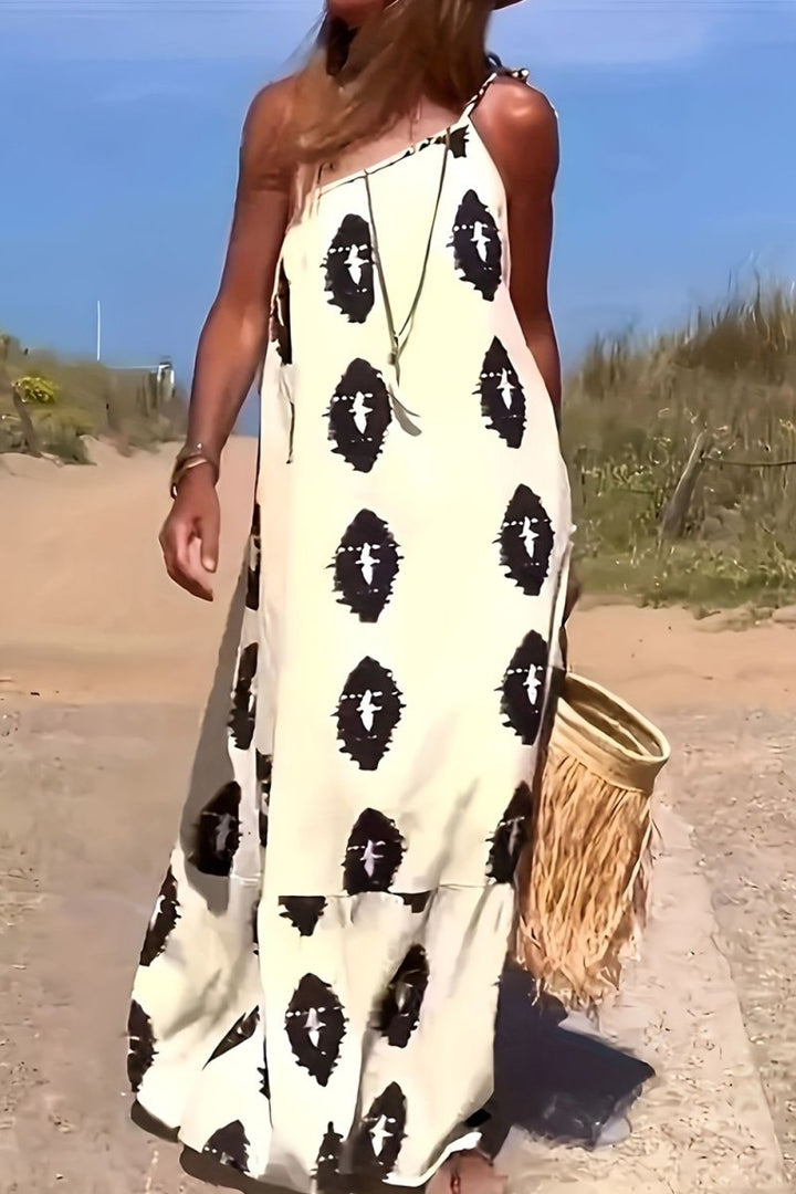 Fiona | Maxi Summer Dress with Geometric Print and One Shoulder